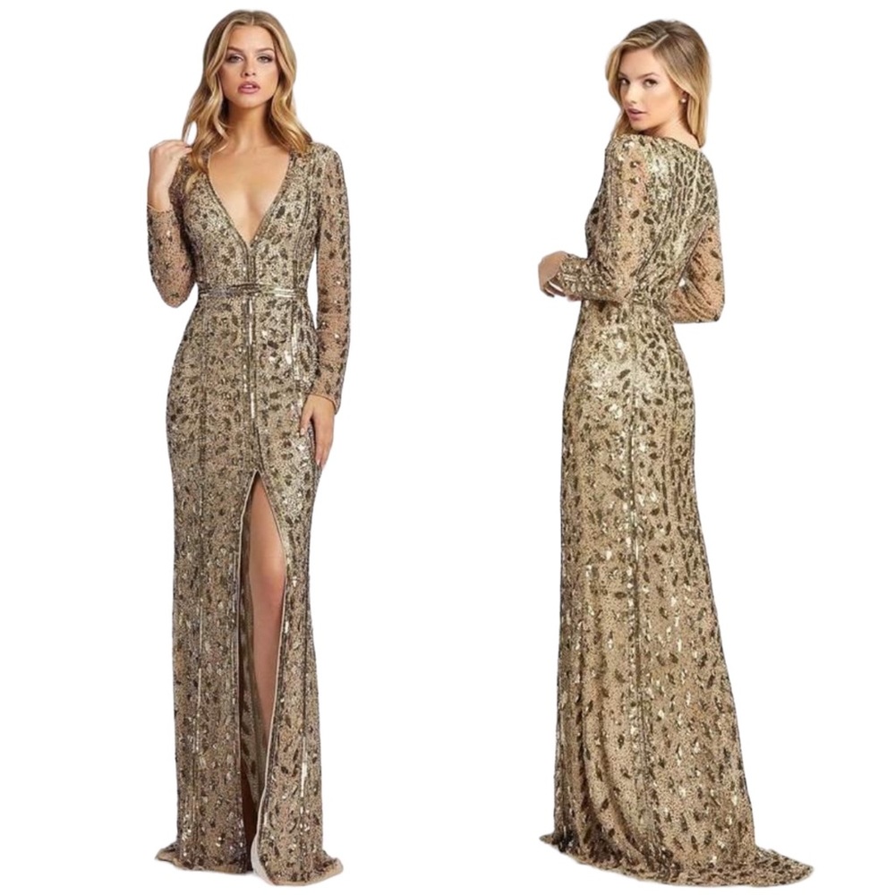 Mac Duggal Gold Sequin Maxi Dress